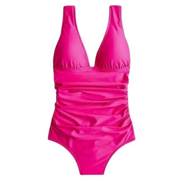 J. Crew Other - NEW J. Crew Ruched V Neck One Piece Size 24 Pink Radiant Fuchsia